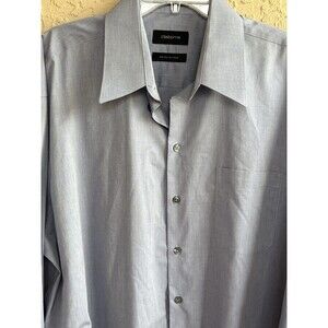 Claiborne 100% Cotton Blue Gray Long SL Men Button-Up Shirt 18 34/35 XXL Big N T